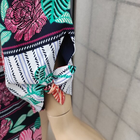 Chico's Kimono Jacket Top Vibrant Floral Print Multi-Color Sz 1 With Tie Sleeve - Picture 6 of 8